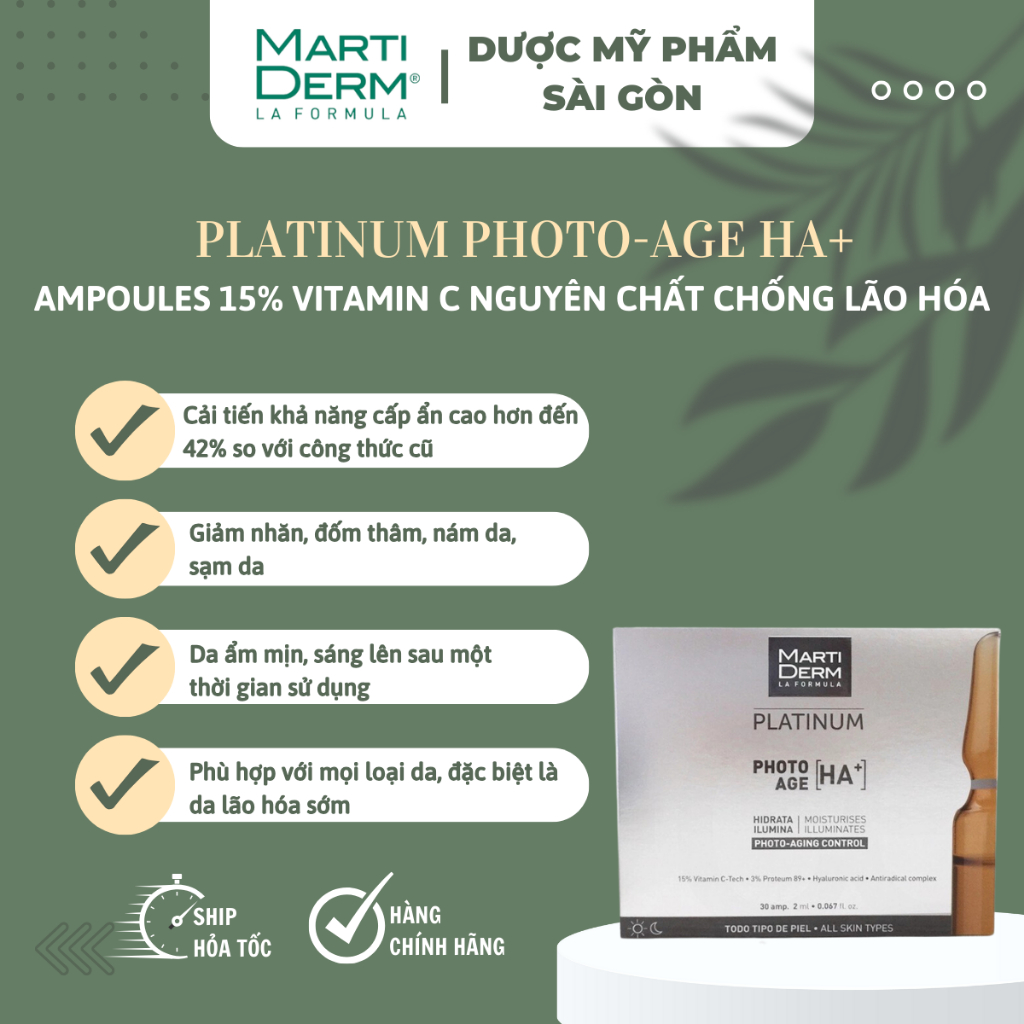 Martiderm platinum photo age ha+ ampoules 15% vitamin C nguyên chất chống lão hóa