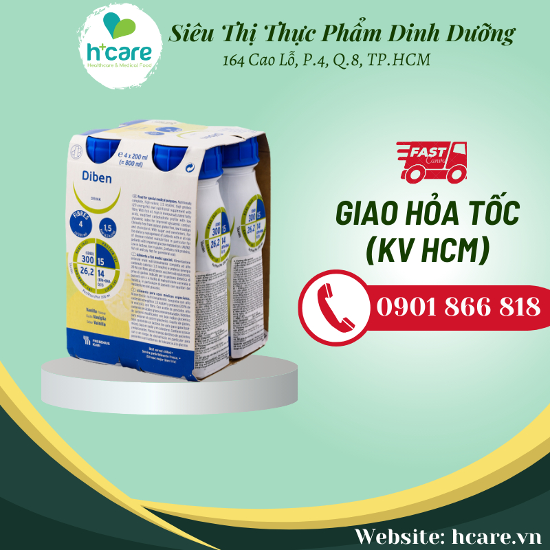 Sữa pha sẵn Diben Drink Vanilla 200ml - Chế độ dinh dưỡng cao cho bệnh nhân Đái tháo đường