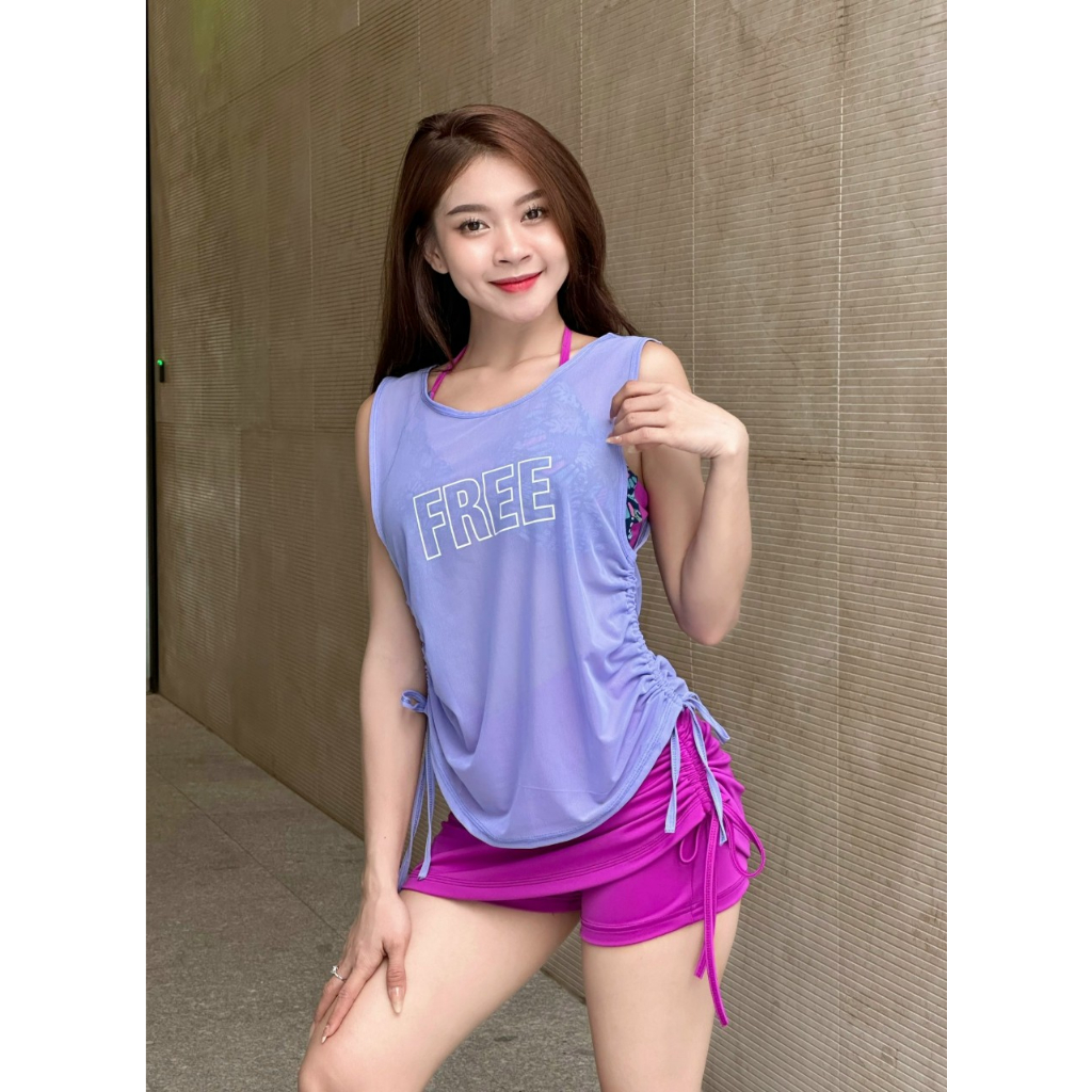 Áo tank lưới rút dây 2 bên tập gym yoga