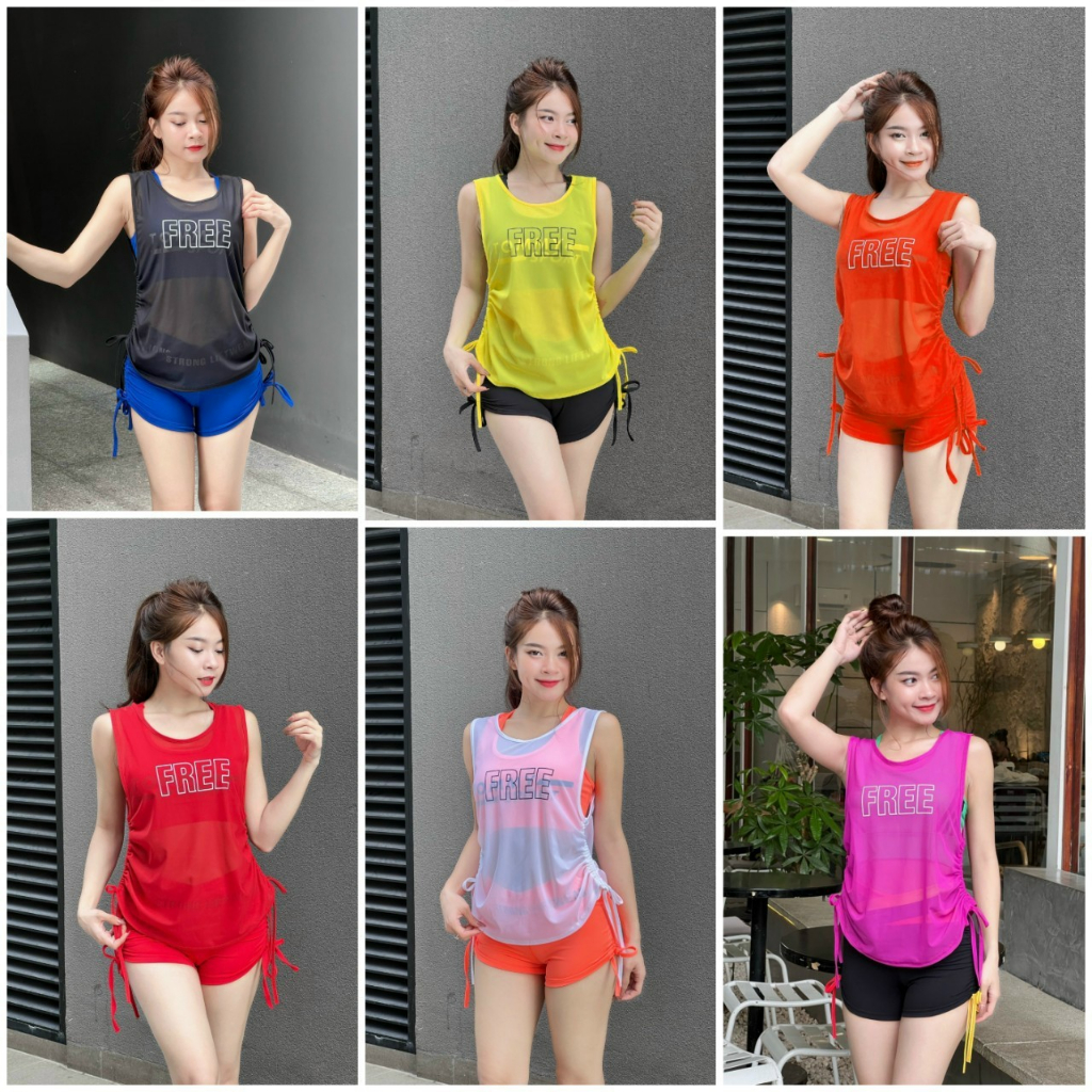 Áo tank lưới rút dây 2 bên tập gym yoga