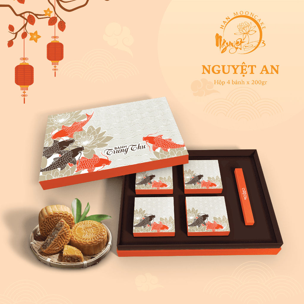 Bánh Trung Thu HAN MOONCAKE Trăng Vàng Hộp 4 Bánh x 200gr