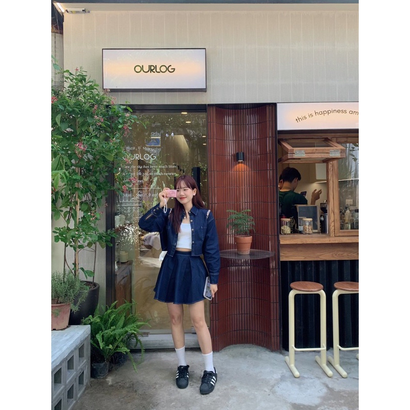 Set denim nữ chỉ nổi kèm chân váy tennis TKA377 LOLLIE STUDIO