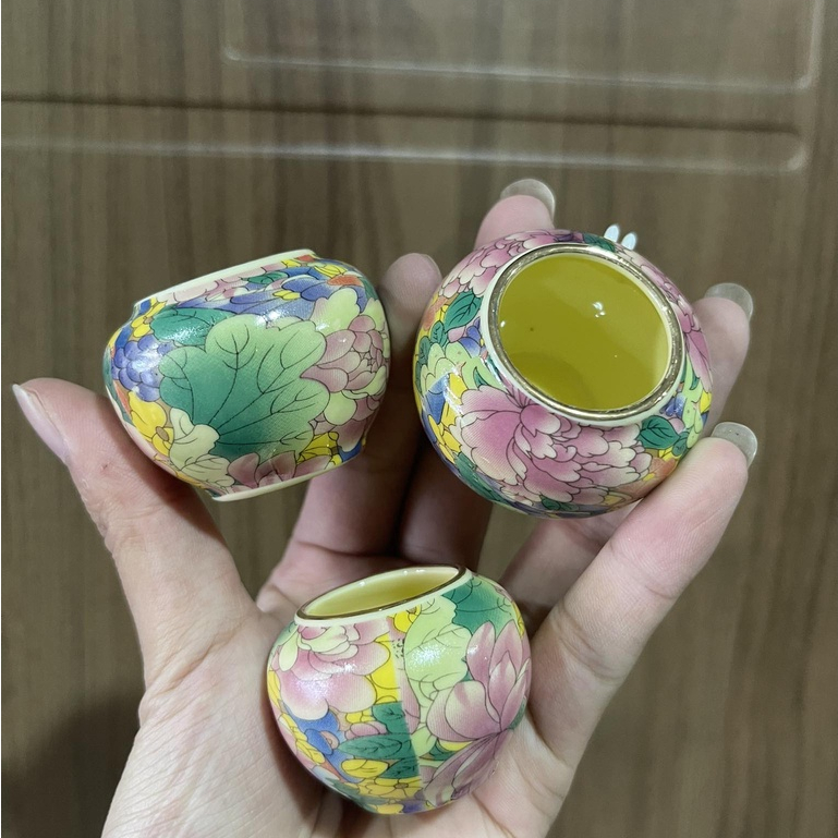 Cóng sứ chim chào mào  hàng Bát Tràng mẫu bách hoa viền kim gắn sẵn tai lồng chào mào