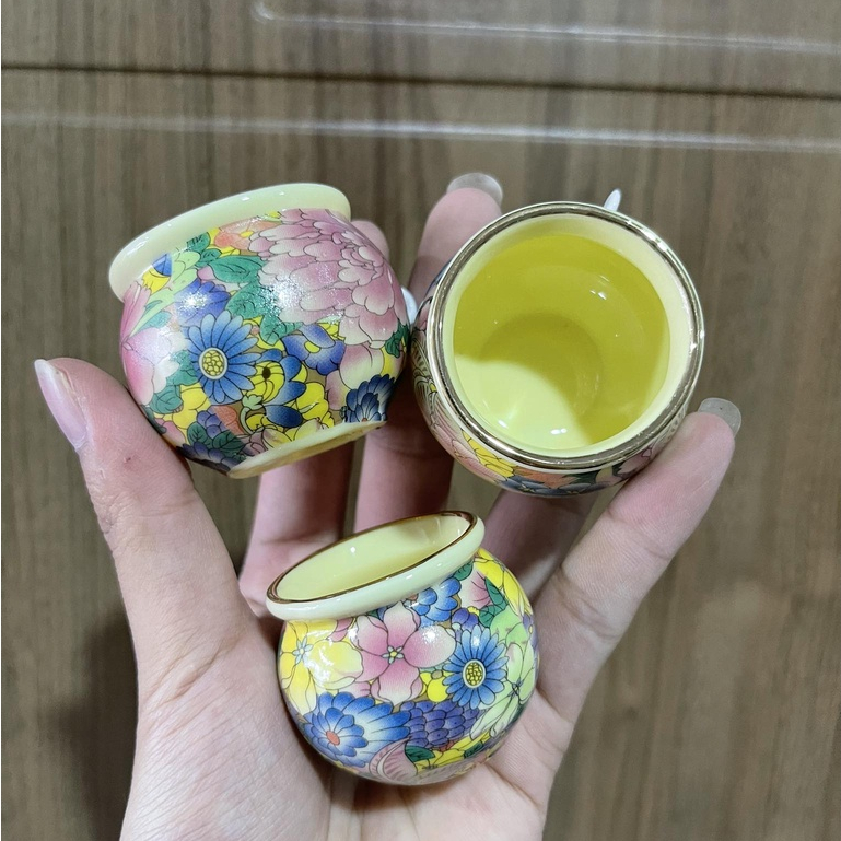 Cóng sứ chim chào mào  hàng Bát Tràng mẫu bách hoa viền kim gắn sẵn tai lồng chào mào