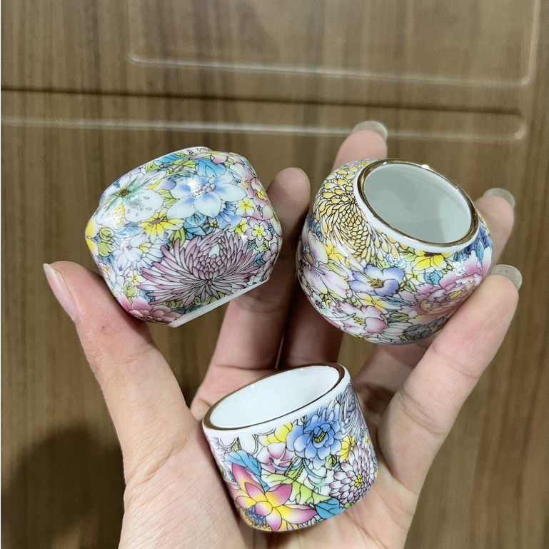 Cóng sứ chim chào mào  hàng Bát Tràng mẫu bách hoa viền kim gắn sẵn tai lồng chào mào