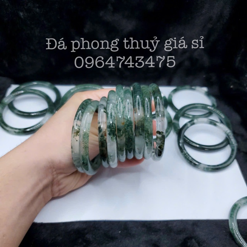 Vòng tay ưu linh xanh bản đũa siêu đẹp mịn kèm hộp gấm cao cấp