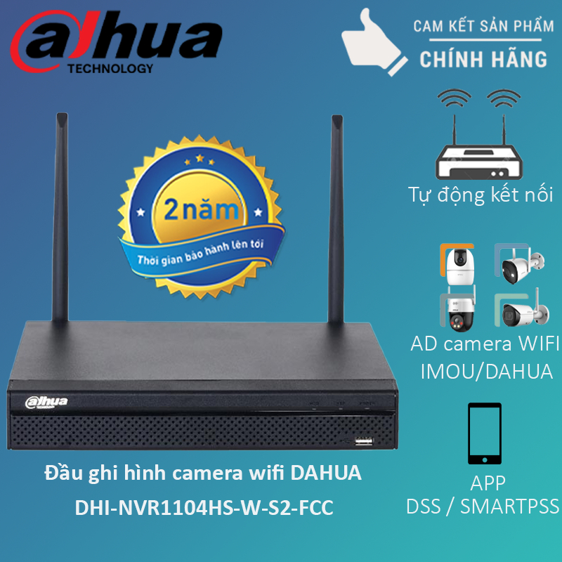 Đầu ghi wifi ip dahua 1104HS-W-S2-FCC 4 kênh hỗ trợ gán các dòng camera dahua và imou có chuẩn ovf kết nối lên đến 100M
