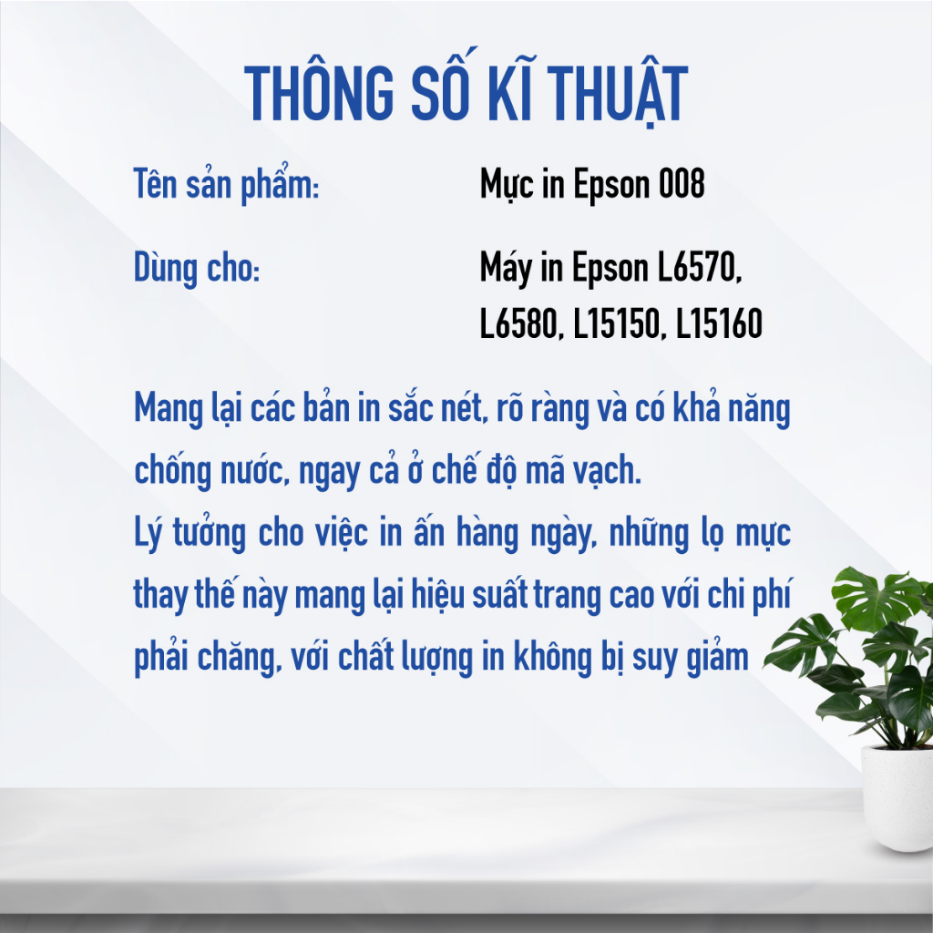 Mực Epson 008 Dùng Cho Máy L6460,L6490,L6570, L6580, L15150, L15160 Màu In Sắc Nét Tích Hợp Khả Năng Chống Nước