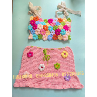 Set áo len hoa và chân váy handmade có sẵn nhiều màu siêu đẹp