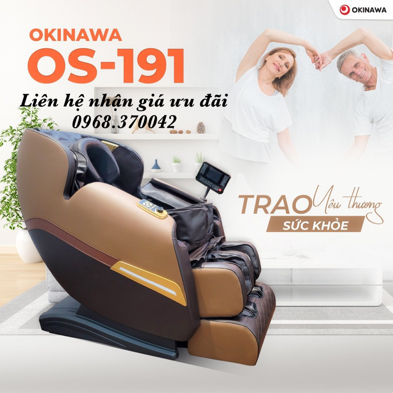 Ghế massage toàn thân Okinawa S191 công nghệ 3D bi cố định hệ thống nhiệt hồng ngoại, chế độ không trọng lực hiện đại