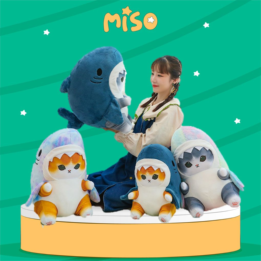 Gấu Bông Mèo Mofusand Cosplay Cá Mập, Thú Nhồi Bông Mèo MISO Cao Cấp Ngộ Nghĩnh Siêu Đáng Yêu Làm Quà Tặng Sinh Nhật