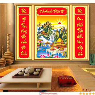 Tranh đính đá - tranh thêu chữ thập cửu huyền thất tổ