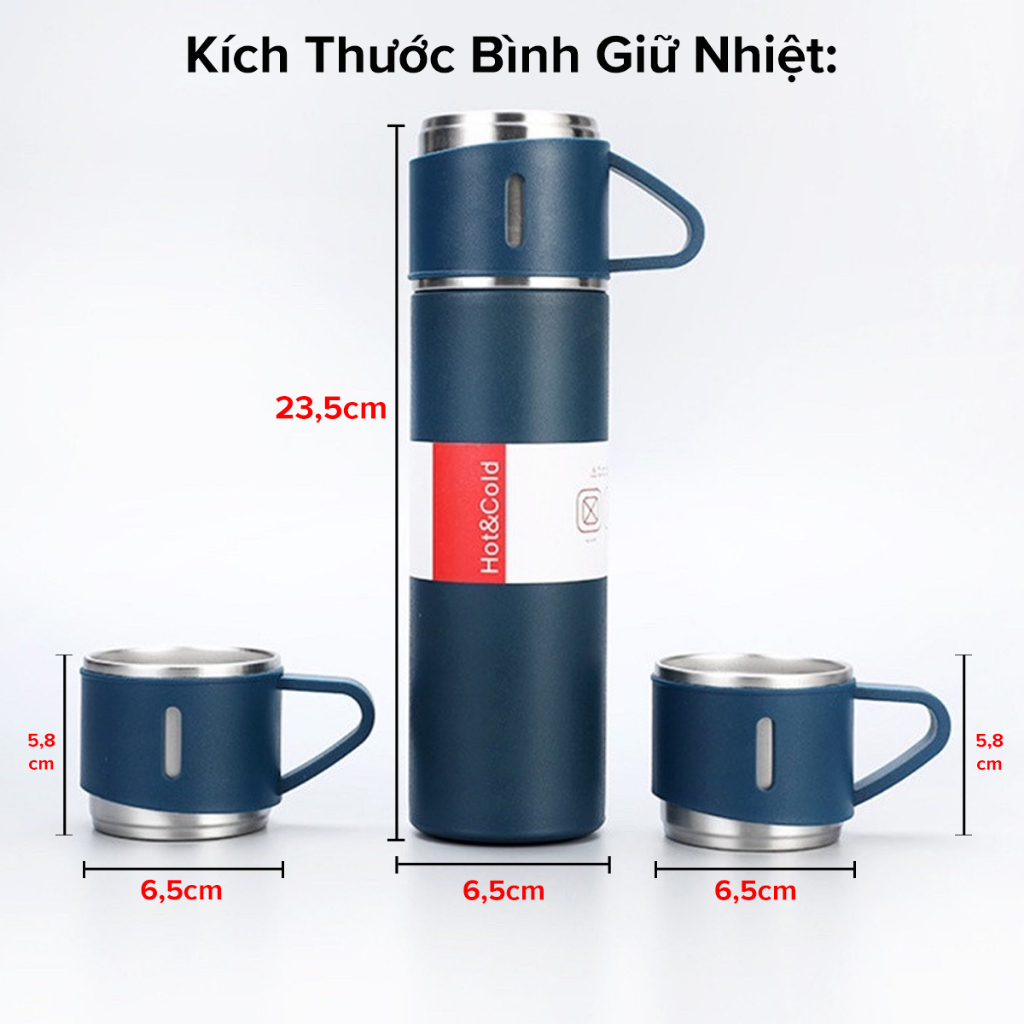 Màu Xanh - bình giữ nhiệt 500ml tặng 2 cốc - Kiểu cách đóng gói hộp quà - có nút nhấn uống trực tiếp - Hàng chính hãng