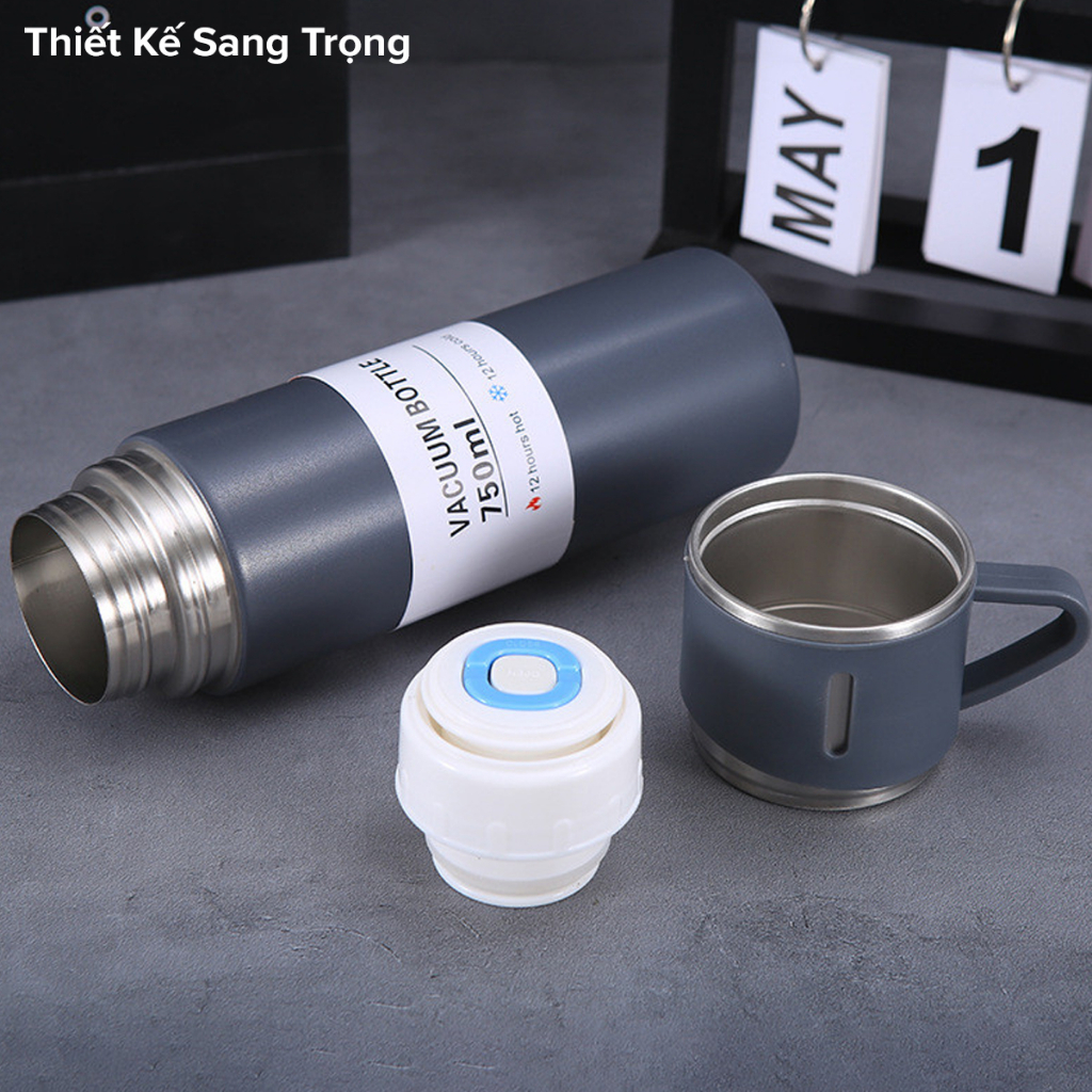 Màu Xanh - bình giữ nhiệt 500ml tặng 2 cốc - Kiểu cách đóng gói hộp quà - có nút nhấn uống trực tiếp - Hàng chính hãng