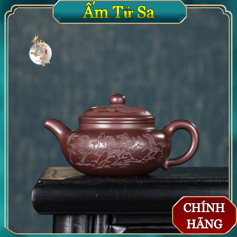 Ấm Trà Tử Sa Bát Mã Phỏng Cổ Lão Tử Nê 350ML Đất Nung Nghi Hưng Bình Uống Pha Trà Đạo Gốm Sứ Cao Cấp Có Giấy Chứng Nhận