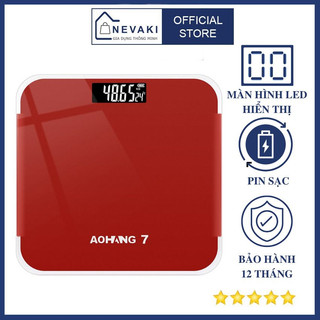 Cân sức khoẻ điện tử gia đình mặt kính cường lực số đo chính xác pin sạc cổng USB tải trọng tối đa 180 kg Nevaki