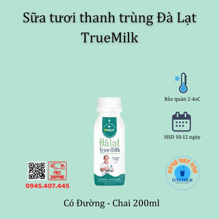 Sữa tươi thanh trùng đà lạt true milk có đường 200ml