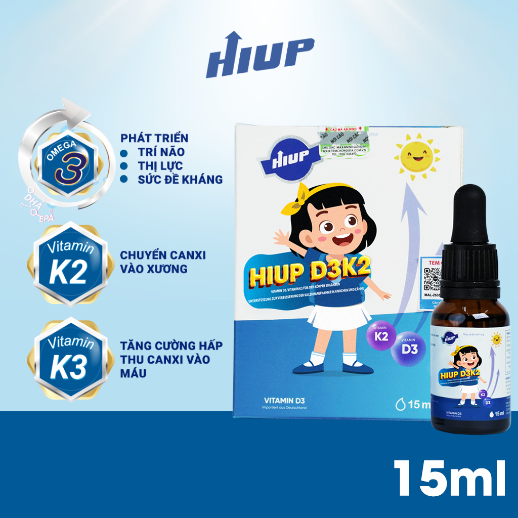 HiupD3K2 ( 15ml ) Bổ Sung Vitamin D3, K2 giúp tăng cường hấp thu Canxi