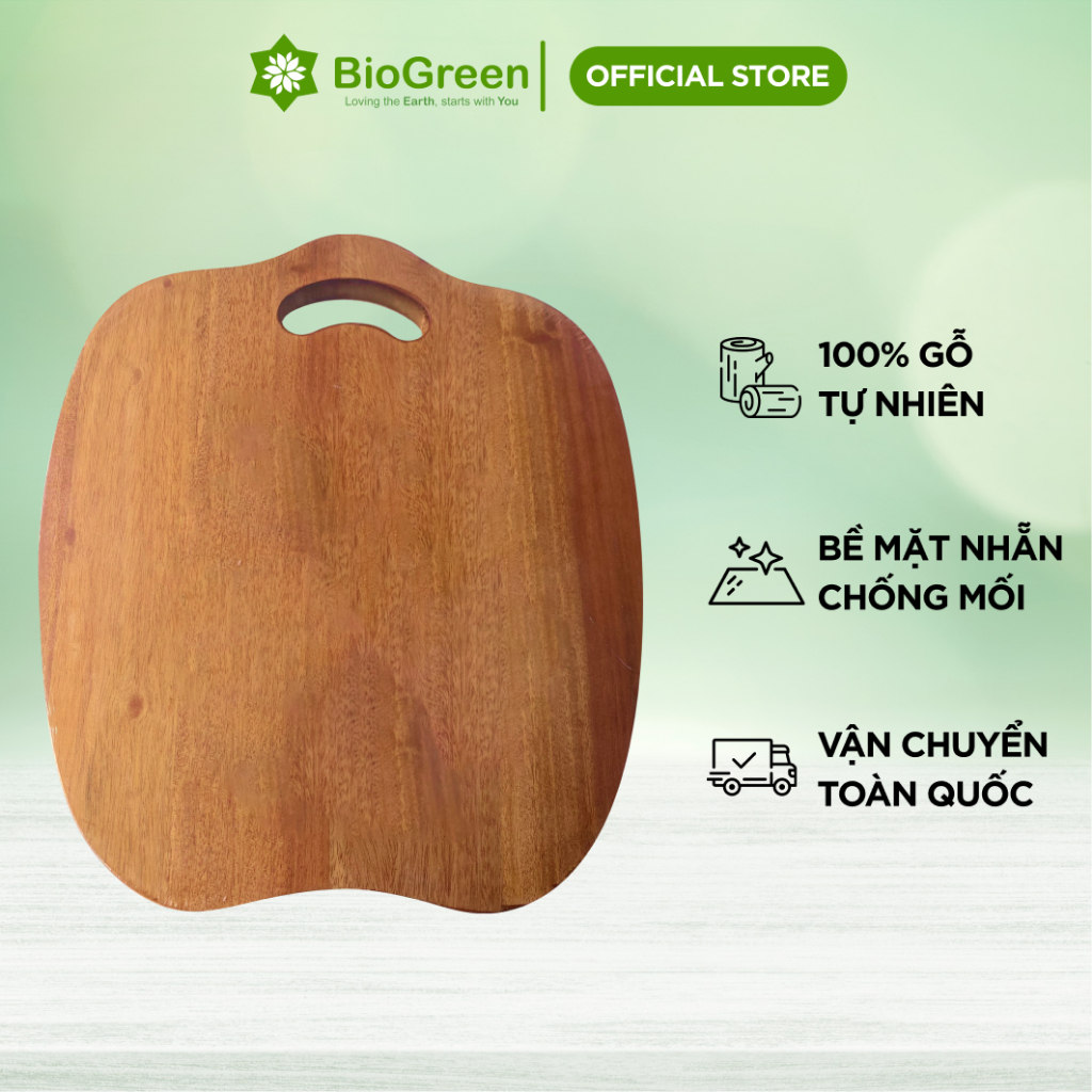 Thớt gỗ xà cừ hình quả táo 30 x 27 x 2 cm