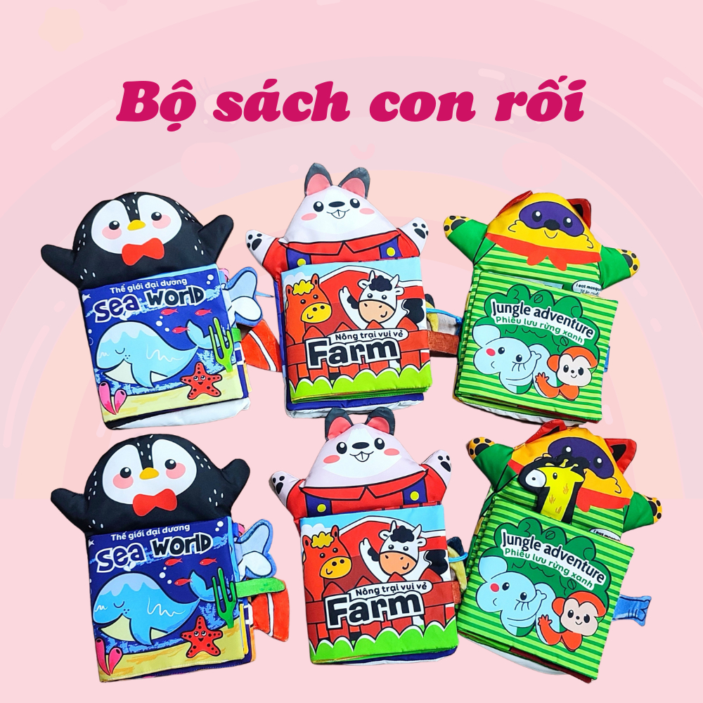 Sách vải rối cho bé sơ sinh tạo tiếng động gặm nướu phát triển giác quan hình con vật cho bé1 2 3 4 5 6 7 8 9 tháng tuổi