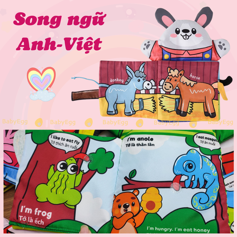 Sách vải rối cho bé sơ sinh tạo tiếng động gặm nướu phát triển giác quan hình con vật cho bé1 2 3 4 5 6 7 8 9 tháng tuổi