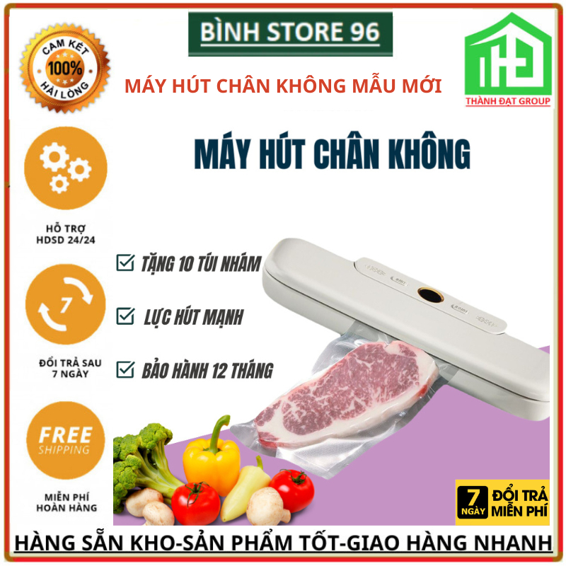 Máy hút chân không, máy hàn miệng túi thực phẩm gia đình lực hút mạnh kèm theo 10 túi chân không, bảo hành 6 tháng