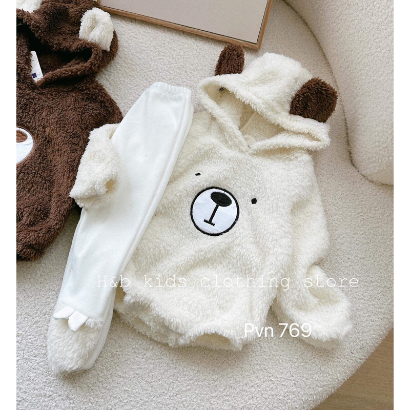 Body lông liền mũ dài tay kèm tất quần lông liền tất mùa đông xho bé -body thu đông lông cừu sơ sinh ấm - áo quần trẻ em