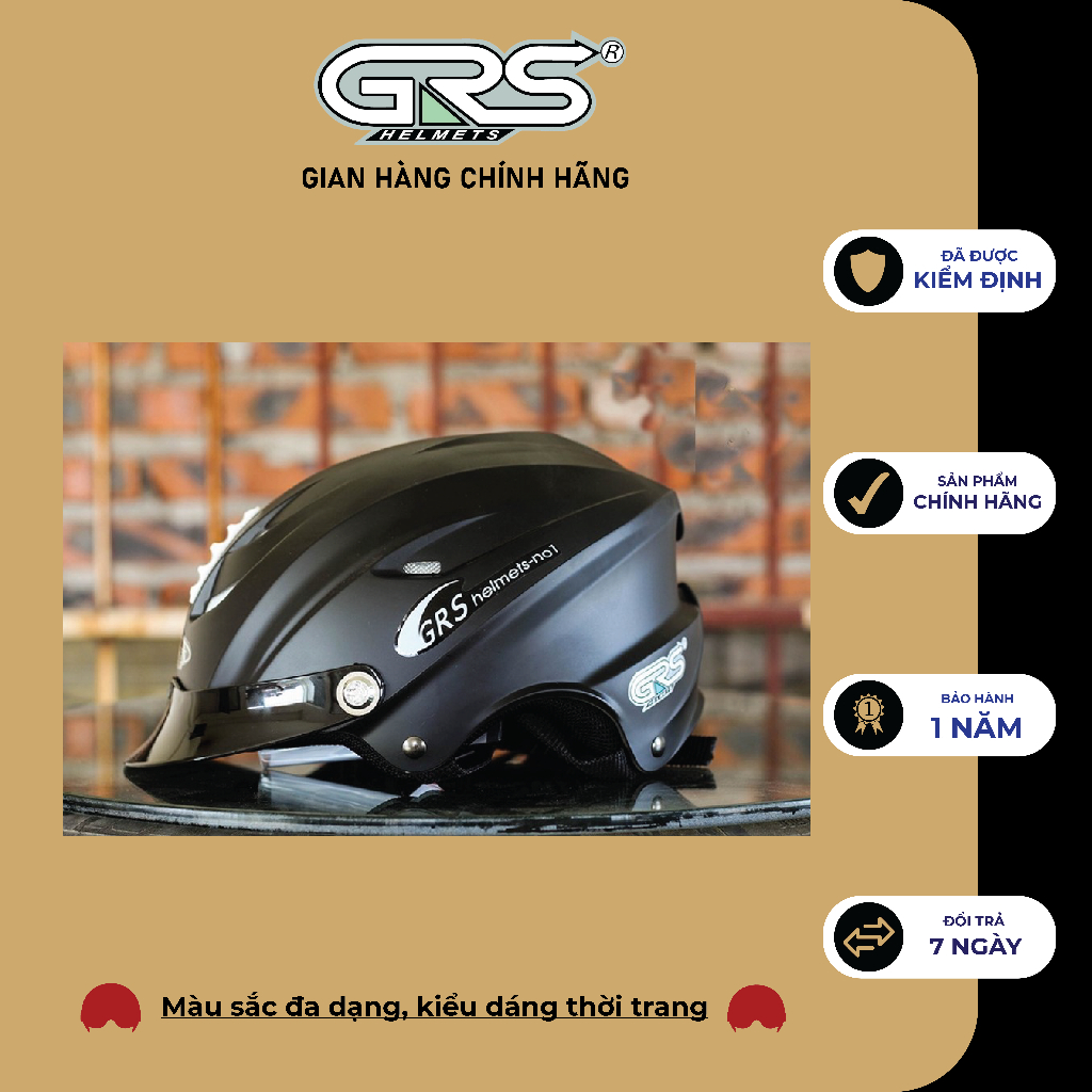 Mũ bảo hiểm không kính GRS A760T (màu đen nhám)
