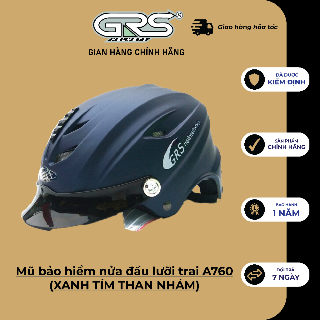 Mũ bảo hiểm không kính GRS A760T (xanh tím than nhám)