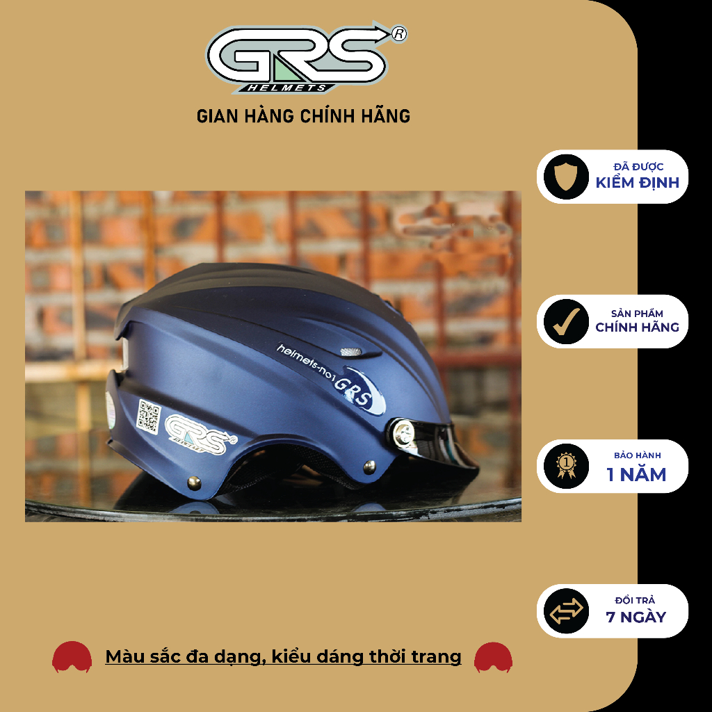 Mũ bảo hiểm không kính GRS A760T (xanh tím than nhám)