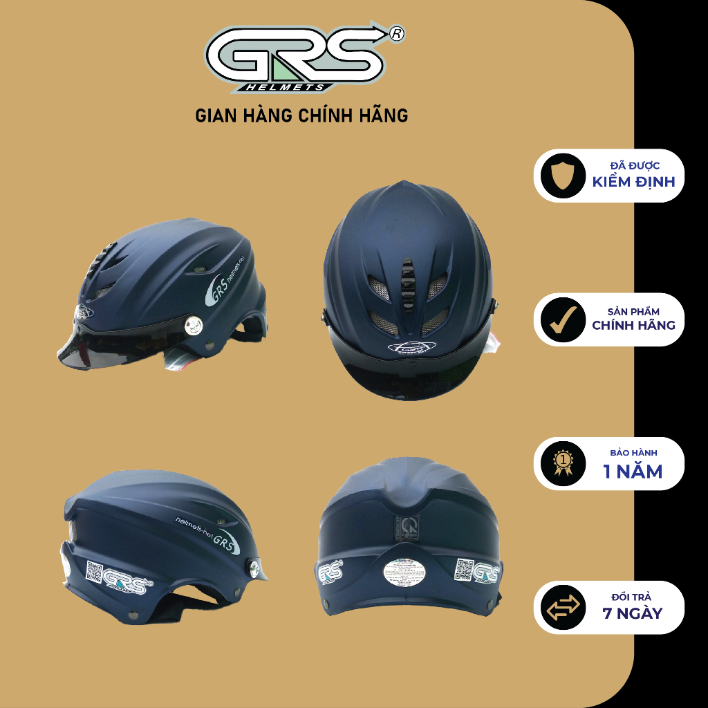 Mũ bảo hiểm không kính GRS A760T (xanh tím than nhám)