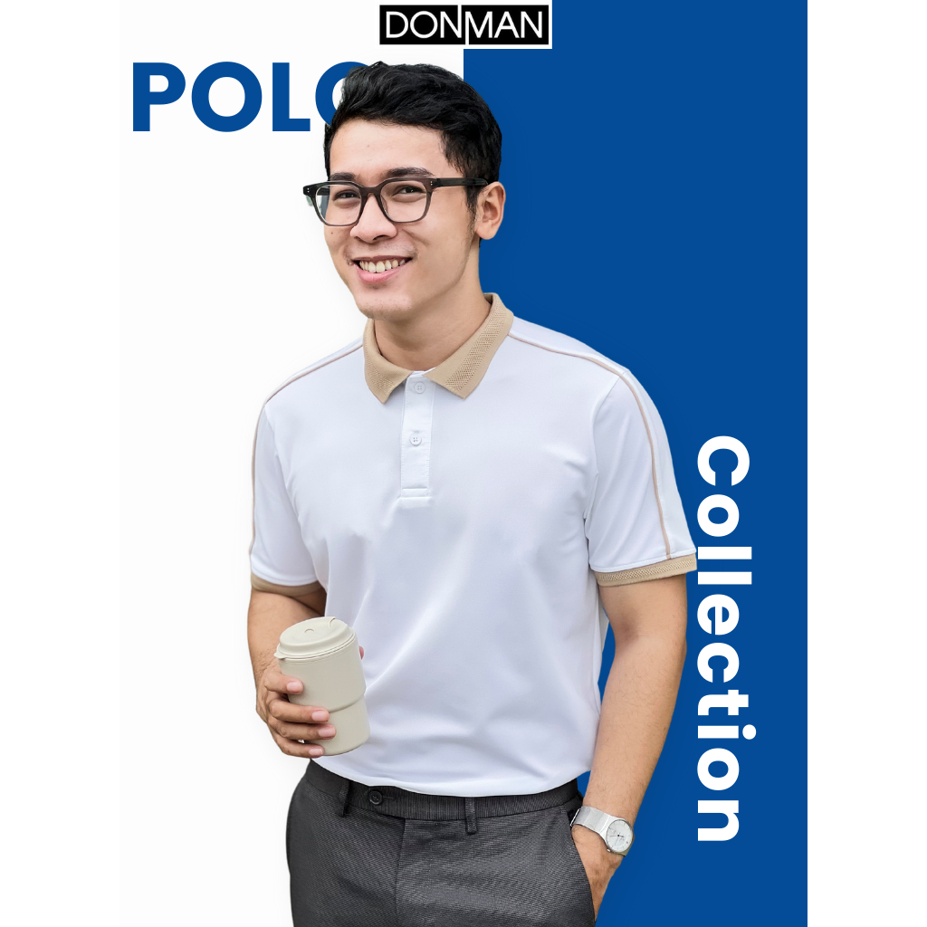 Áo thun Polo nam phố sọc Nam DONMAN cao cấp với chất Premium CVC piqueThấm hút mồ hôi tốt form Slimfit, giảm nhiệt AT38