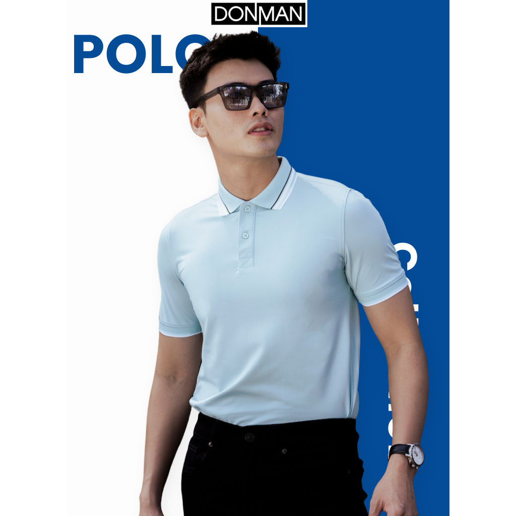 Áo thun Polo Nam DONMAN chất  Poly Coolmax Pique thoải mái, họa tiết phối sọc nhẹ ở tay và cổ tạo điểm nhấn - AT42