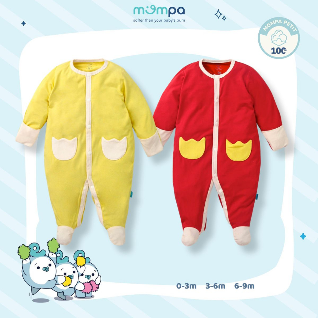 Bộ bodysuit lộn tay cho bé sơ sinh Mompa 0 đến 9 tháng vải petit co giãn thoáng mát MP 411