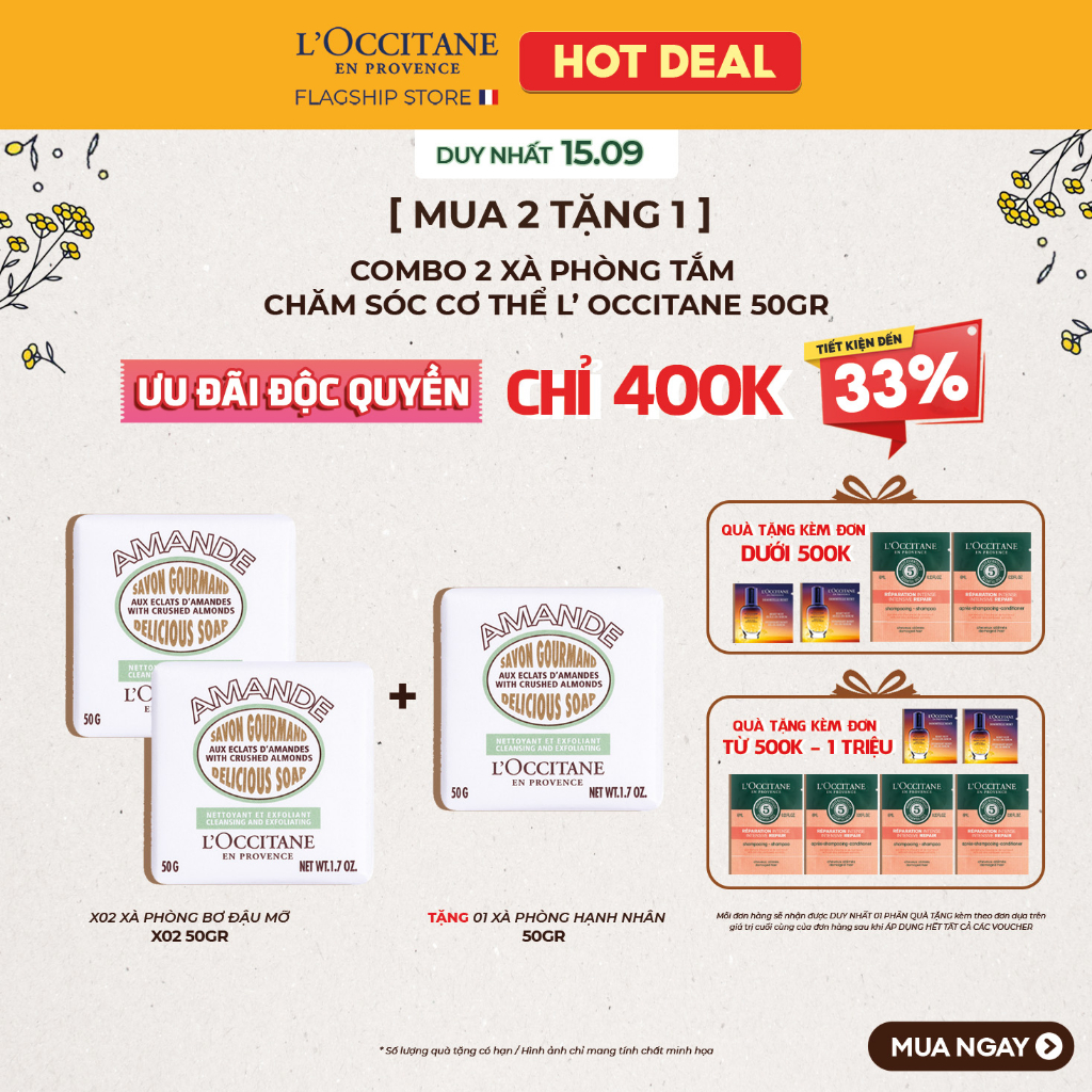 Combo 02 Xà Phòng Tắm Chăm Sóc Cơ Thể L'Occitane 50gr