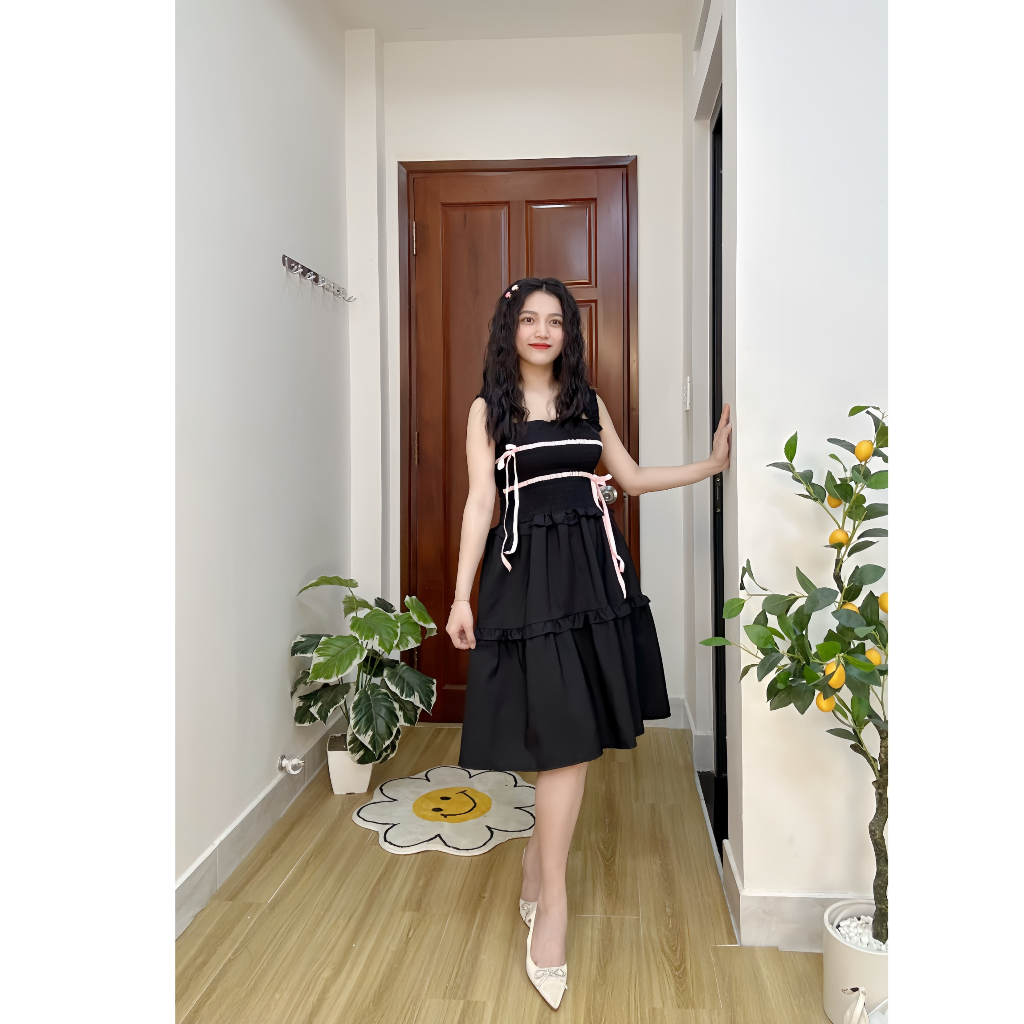 Đầm NGẮN nhún nơ nữ xinh có bigsize