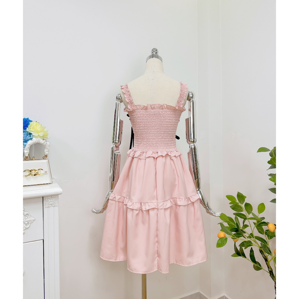 Đầm NGẮN nhún nơ nữ xinh có bigsize