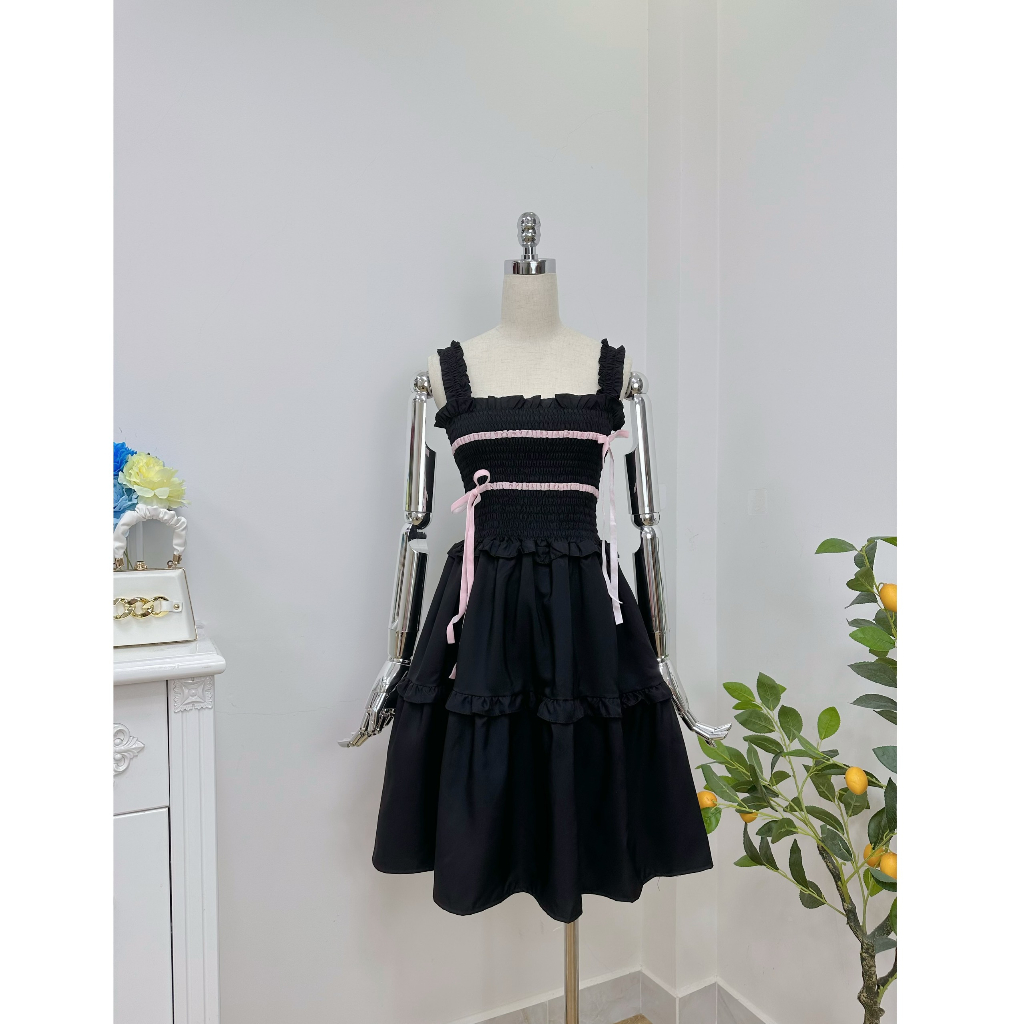 Đầm NGẮN nhún nơ nữ xinh có bigsize