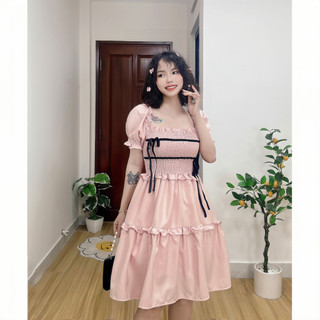 Đầm nơ NGẮN tay phồng có bigsize xòe bồng xinh xắn nữ D10
