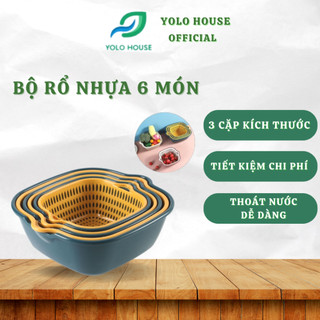 Bộ Rổ 6 Món Kèm Chậu Ráo Nước 2in1 Chất Liệu Nhựa Cao Cấp, Set 6 Rổ Nhựa Kèm Chậu Đựng Đồ Đa Năng