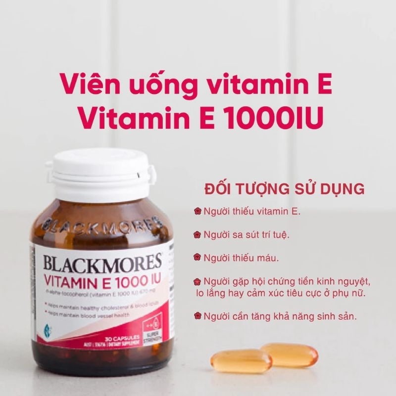 Viên uống Vitamin e 1000iu của úc giúp làm giảm quá trình oxi hóa, giảm lượng Cholesterol có hại trong cơ thể.