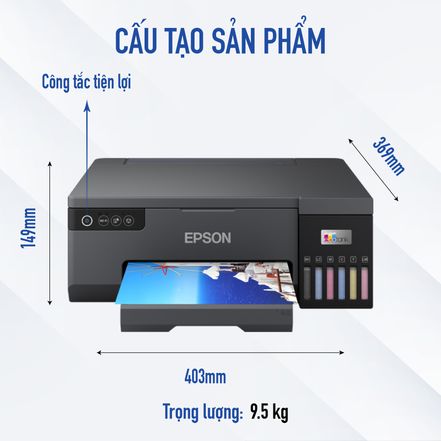 Máy In Epson Ecotank L8050 Thiết Kế Nhỏ Gọn In 6 Màu Mực Độ Phân Giải Cao