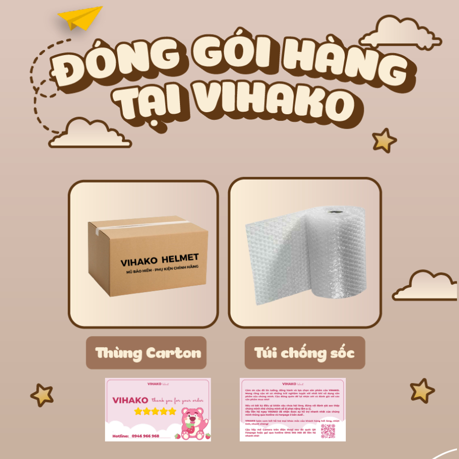 Mũ bảo hiểm nửa đầu vô diện vihako helmet, nón phi công cute tai mèo có kính nhựa abs màu trắng