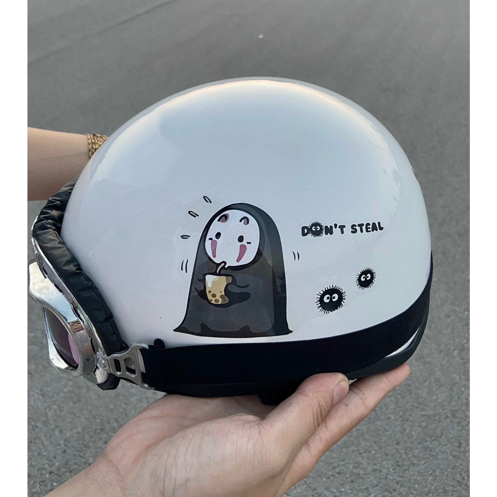 Mũ bảo hiểm nửa đầu vô diện vihako helmet, nón phi công cute tai mèo có kính nhựa abs màu trắng