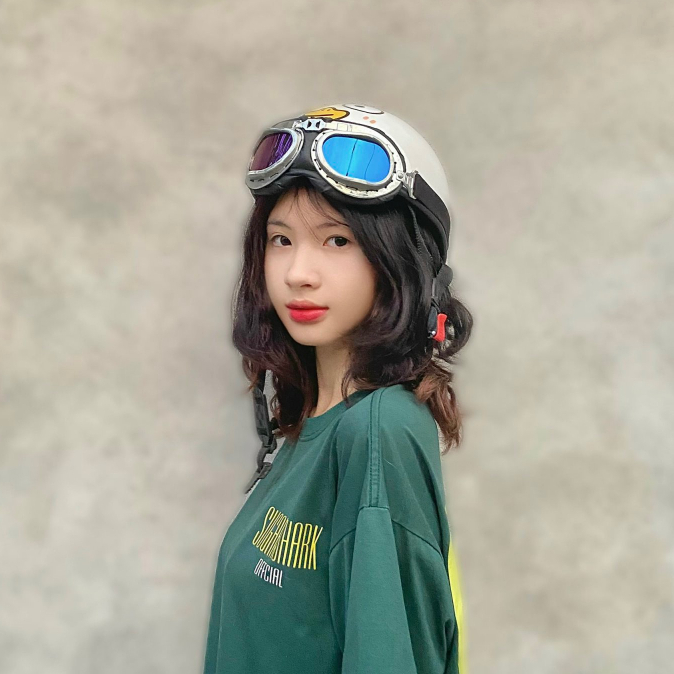 Mũ bảo hiểm nửa đầu vịt ngáo mắt to vihako helmet, nón phi công cute có kính nhựa abs màu trắng