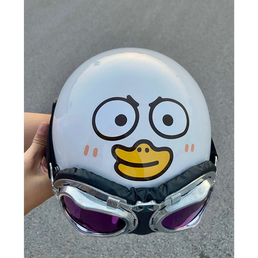 Mũ bảo hiểm nửa đầu vịt ngáo mắt to vihako helmet, nón phi công cute có kính nhựa abs màu trắng