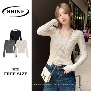 Áo khoác len cardigan dáng croptop mỏng 1 cúc dáng Hàn Quốc kèm áo trong Shine.Clothes