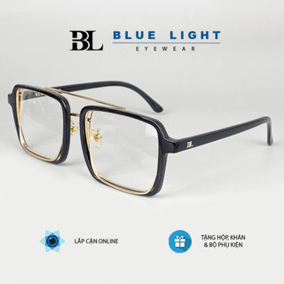 Gọng Kính Cận, Kính Giả Cận Nam Nữ, Mắt Vuông To 2 Khung Lồng Nhau Màu Đen, Trong Suôt Hàn Quốc - BLUE LIGHT SHOP