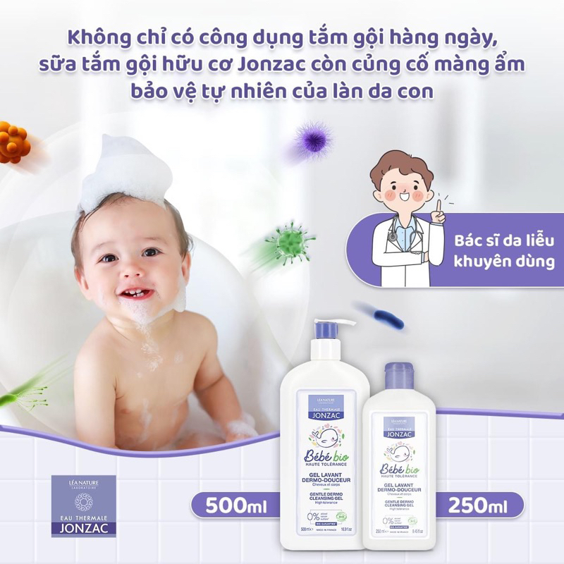 Sữa Tắm Gội cho bé sơ sinh và em bé - Sữa tắm gội Jonzac Hữu Cơ Dịu Nhẹ - Eau Thermale Jonzac Cleansing Gel 250 - 500ml