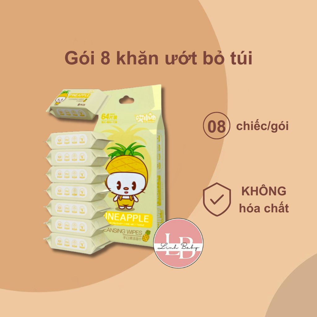 Gói 8 khăn ướt mini - Khăn giấy ướt bỏ túi tiện lợi nhiều hình dễ thương  vanngoc1956